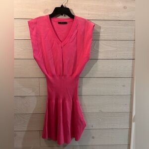 DELUC Vibrant Pink V-Neck Midi Dress